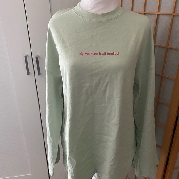 Short Sentence Designer Label Mint Green Sweater Xs My Weekend Is All Booked - Picture 2 of 9